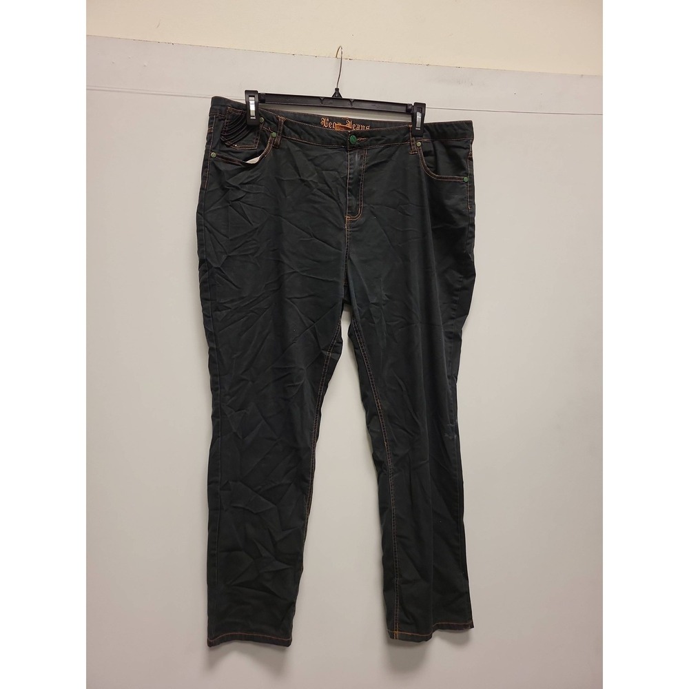Vega Jeans Womens 18 Black Denim Pants Orange Stitching Casual‎ Comfort Stretch